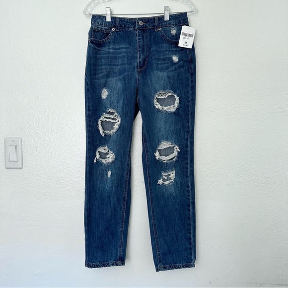 NWT Distressed Dark Blue Boyfriend Jeans | Size 6/M - Picture 1 of 7